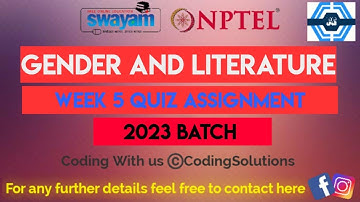 Gender And Literature Week 5 Quiz Assignment Solution | NPTEL 2023 | SWAYAM
