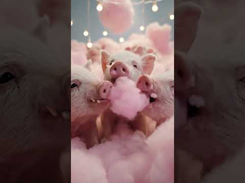 [AI ASMR] Super Cute Little Pigs Mukbang Pink Cotton Candy | Meow ASMR #asmr #pig