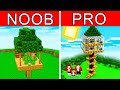 Mikey family  jj family  noob vs pro  treehouse build challenge in minecraft 