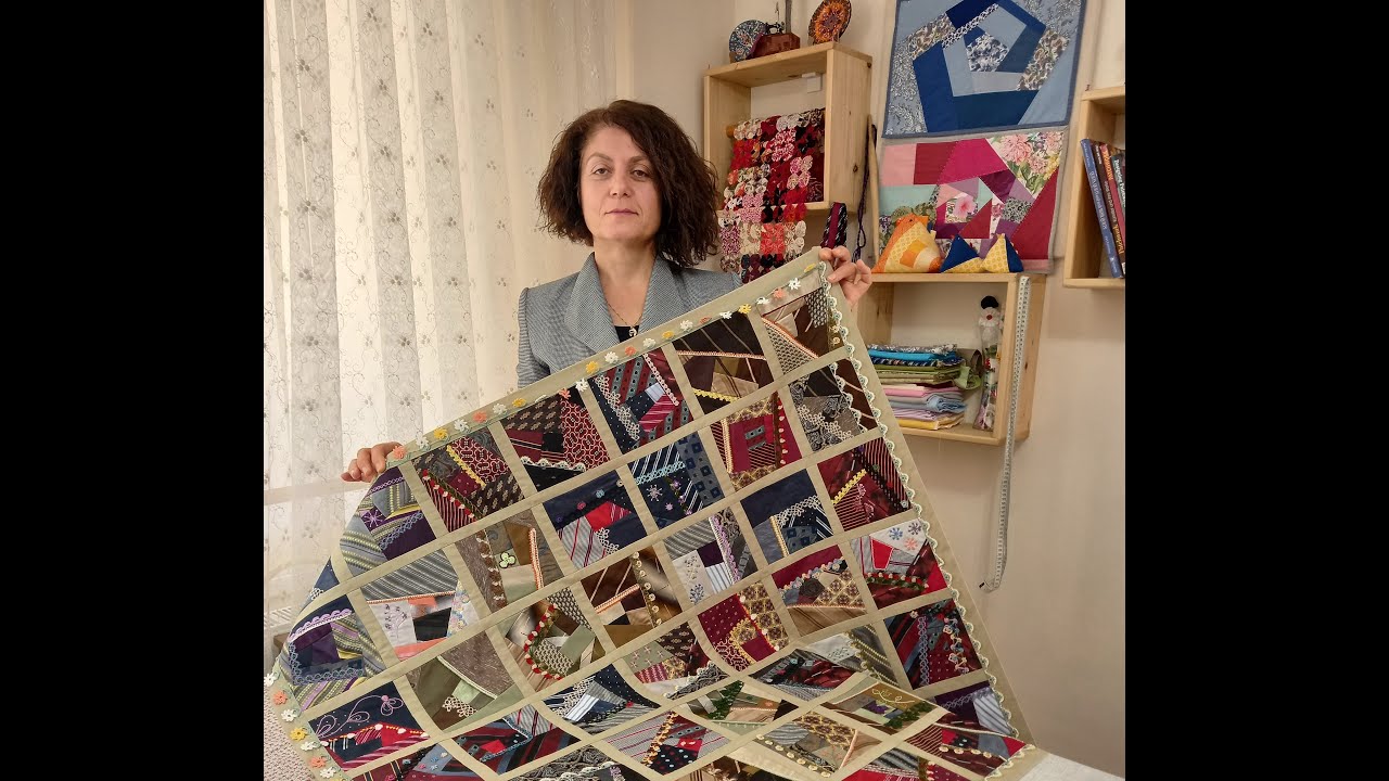 Köşe yapımı / Crazy tekniğiyle masa örtüsü çalışması ve astarlama (bölüm 2) / Crazy Quilt Tablecloth