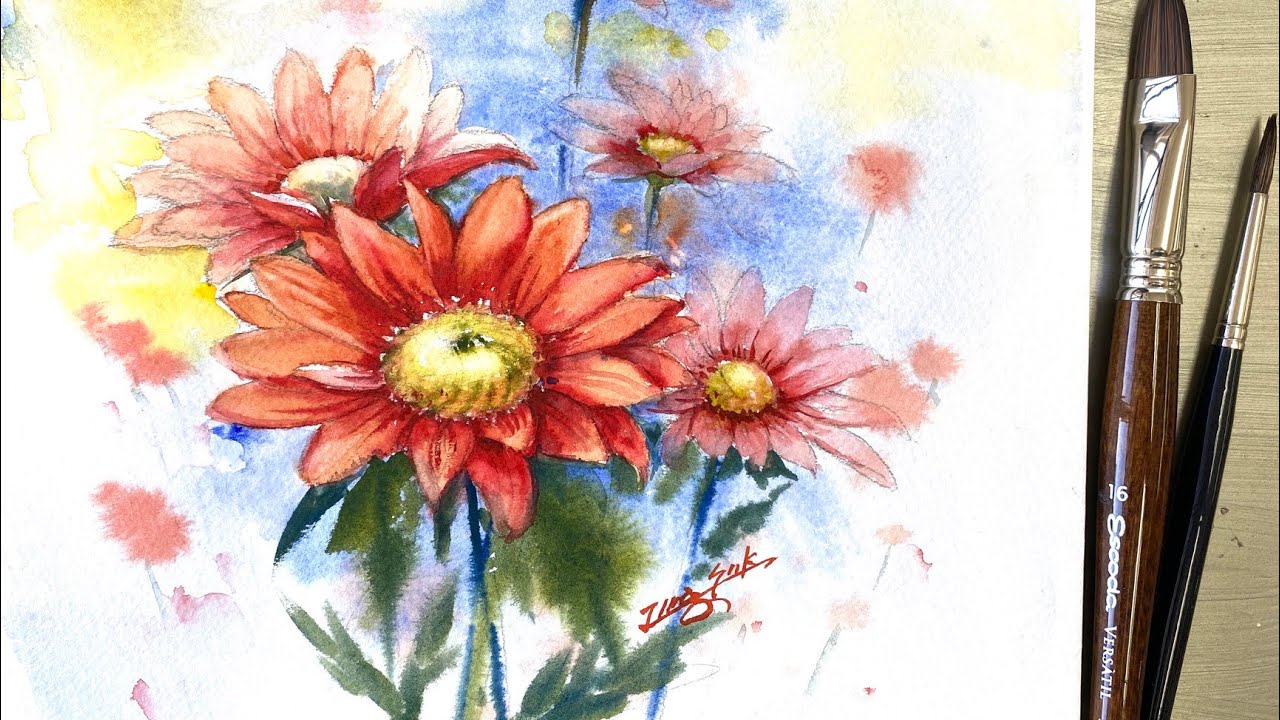 Watercolor pencil flowers step by step 