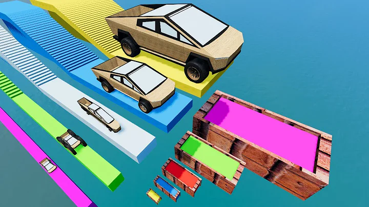 Big & Small Tesla Cybertruck vs Stairs Color with Portal Trap - Cars vs Train - BeamNG.Drive #14