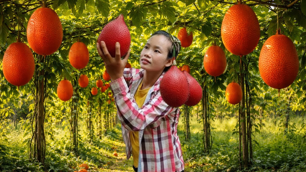 Harvesting Gac Fruit & Making Traditional Sticky Rice to Sell at the Local Market