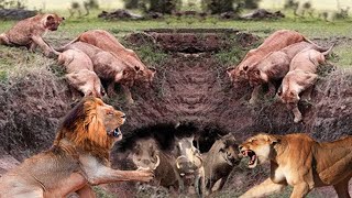 الأسد كمين الخنزير في حفرة كبيرة   الأسد الخنزير الضبع   الزرافة ضد الأسد   معركة الحيوانات الملحمية