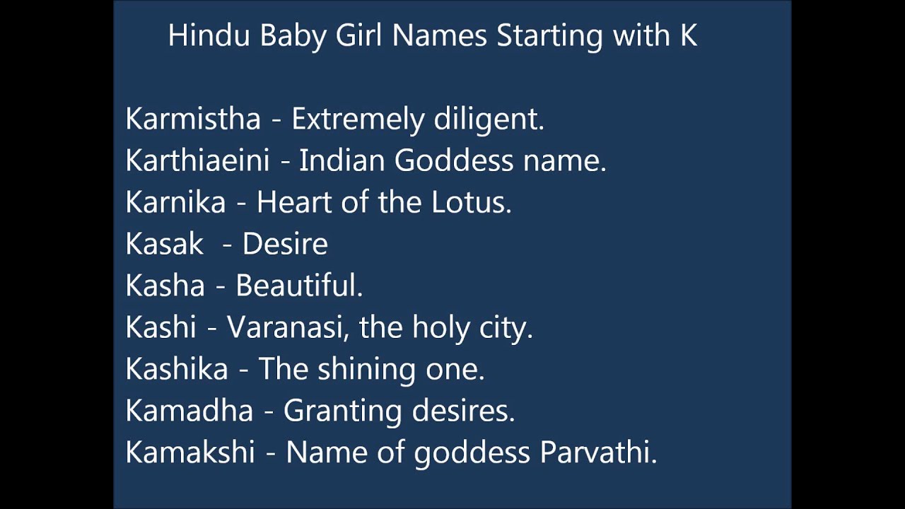 Indian Hindu Baby Girl Names K Youtube