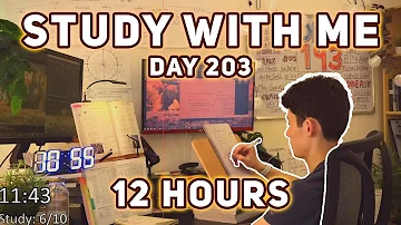 🔴LIVE 12 HOUR | Day 203 | study with me Pomodoro | No music, Rain/Thunderstorm sounds