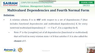 Lecture Video_18CS53_Module 4_Multivalued Dependency and Fourth Normal Form_Kalamani P