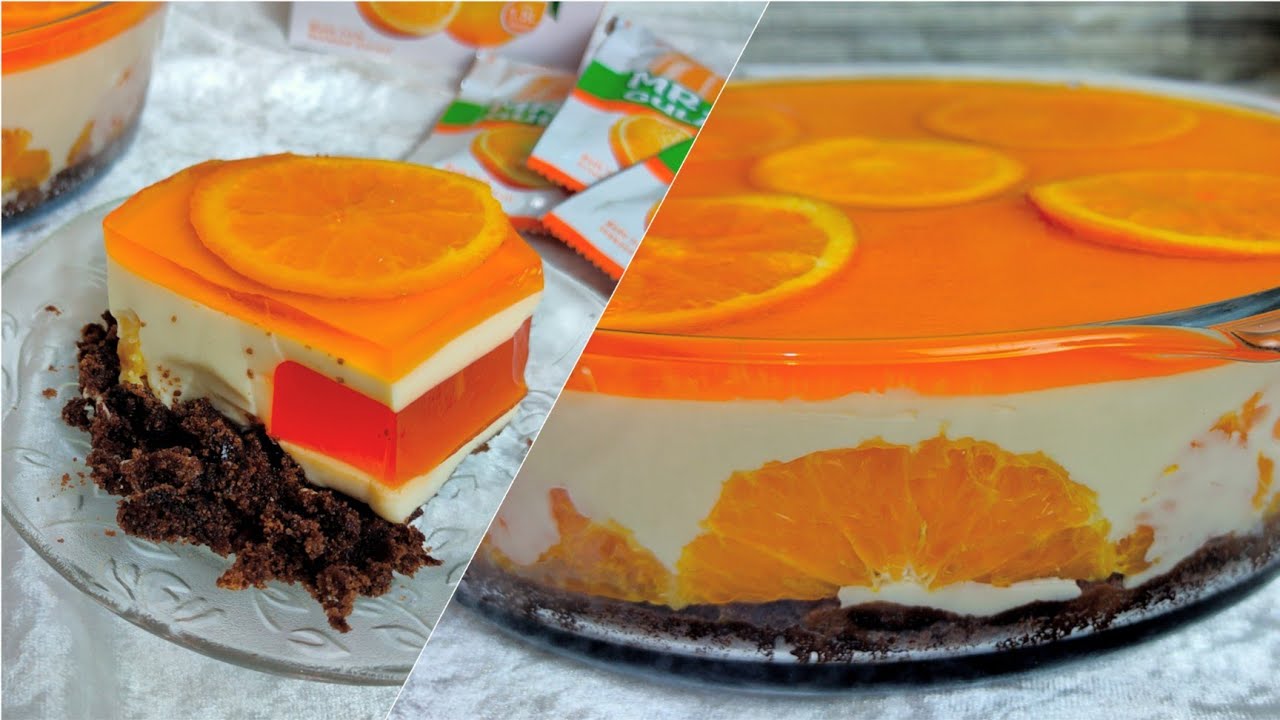 No Bake Creamy Orange Jelly Cake Orange Jelly Dessert Recipe Orange
