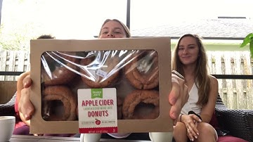Trader Joe’s apple cider doughnuts with warm apple cider on the side