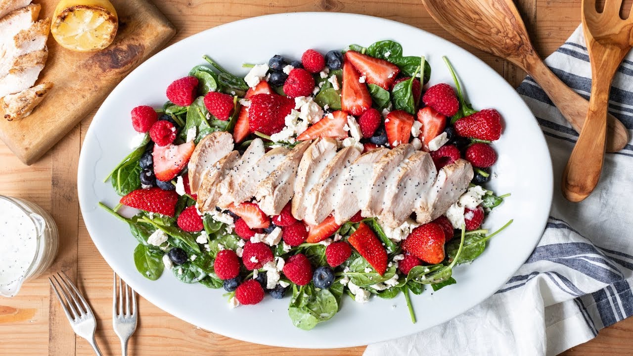 Grilled Chicken Berry Salad with Lemon Poppy Seed Dressing - YouTube