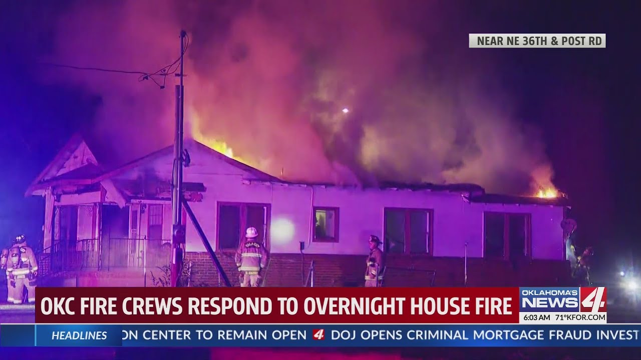 Fire crews battle house fire in NE Oklahoma City - YouTube