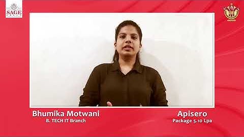 Testimonial Bhumika Motwani student of B. Tech IT Branch #SIRT Bhopal  selected in Apisero