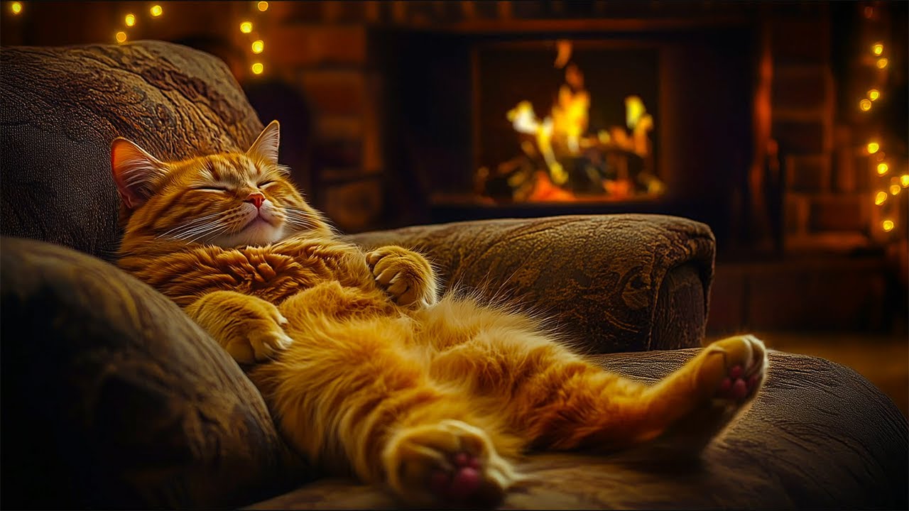 Wrapped in Warmth 😺✨ Calming Cat Purrs & Fireplace Sounds for Relaxation, Study