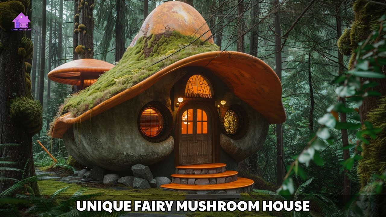 Unique Home Design: Elevated Mushroom House with Moss & Stones