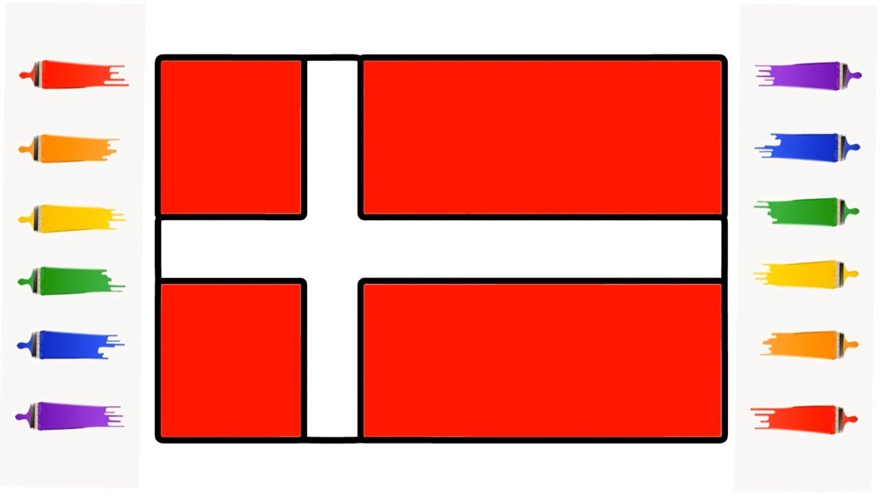 Download How to Draw Denmark flag Coloring for Kids Learn Easy Step by Step || Little Channel || Danish ...