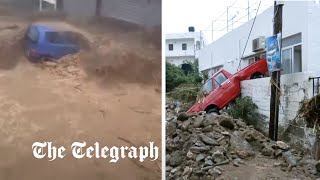 video: Major flooding in Crete leaves two dead as cars wash away into the sea