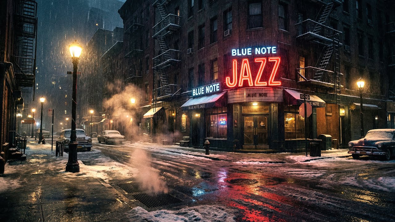Midnight Jazz in a Snowy City 🌨️🎷 | Cozy Night Ambience