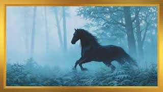 Mystical Horse in Blue Forest | Gold Frame TV Art 4K | Free 2 Hour Fantasy Screensaver screenshot 1