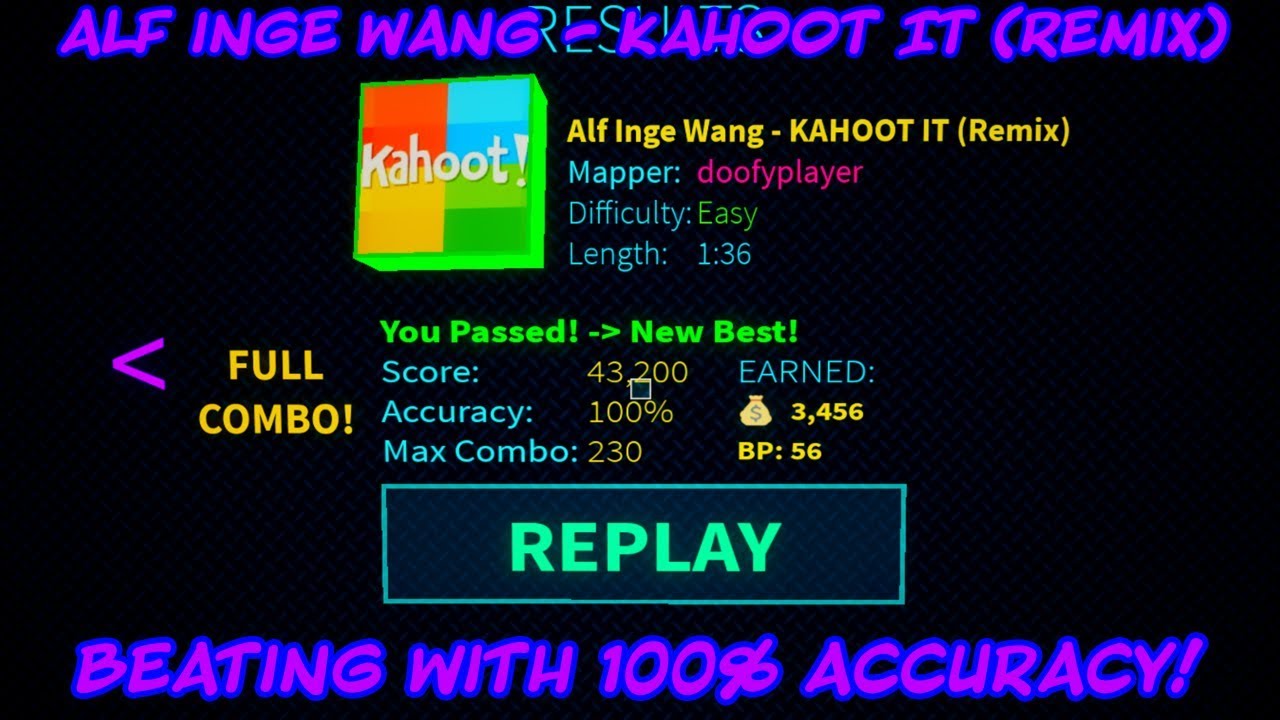 Beating Alf Inge Wang Kahoot It Remix With 100 Accuracy Roblox Blox Saber Youtube - beat saber in roblox blox saber