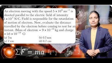 An electron moving with the speed 5 × 10^6 ms-1 is shot parallel to the electric field of ………………