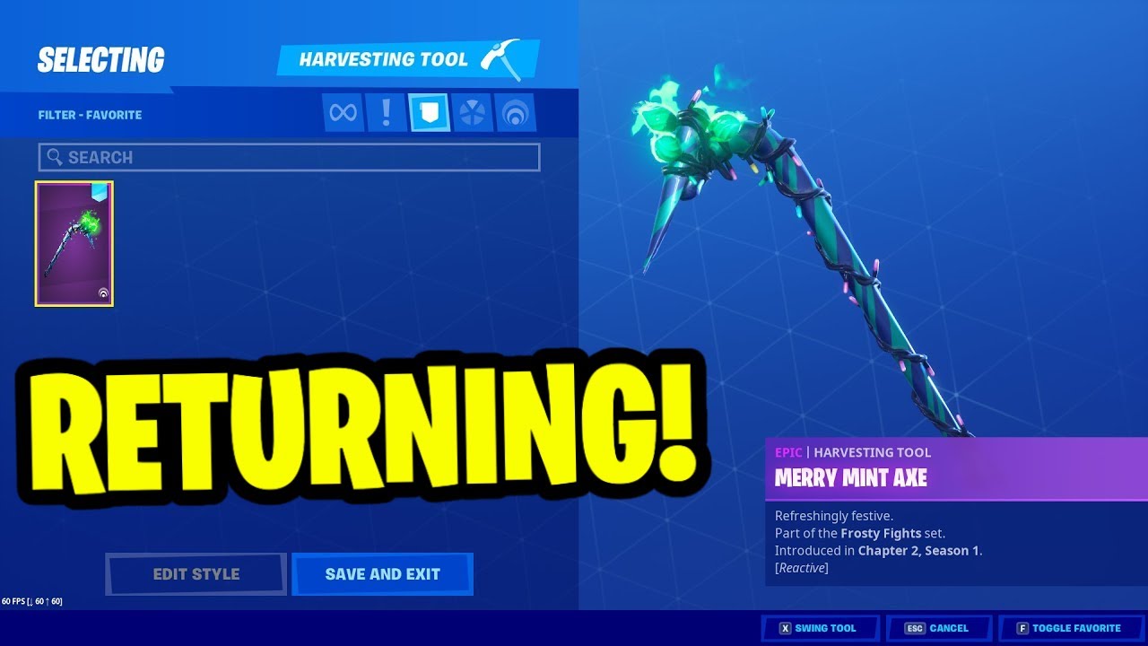 Merry Mint Axe Pickaxe Returning Release Date In Fortnite Item Shop Merry Mint Axe Coming Back Youtube