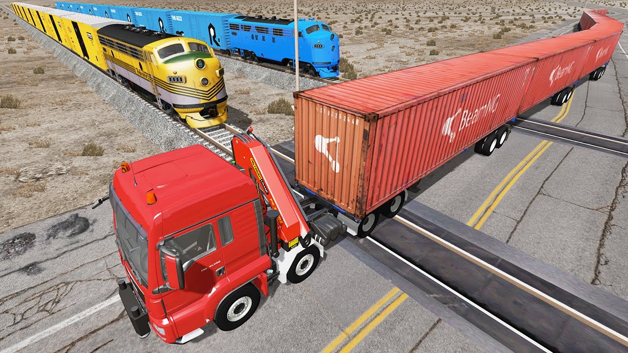 Long Giant Truck Accidents on Railway and Train is Coming #15 | BeamNG Drive