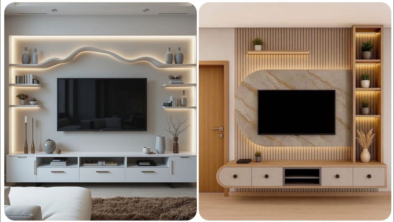 Более 155 лучших идей современных настенных тумбочек под телевизор 2026 года | Дизайн подвесных т...