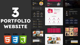 How to Make Responsive Portfolio Website using HTML CSS JavaScript | 3 Full Website Design 2023