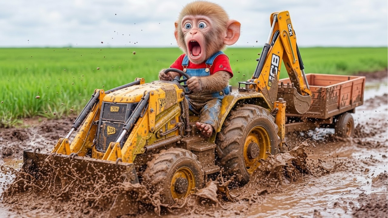 Monkey Nana Uses JCB to Rescue a Puppy from a Deep Pit… The Ending Will Shock You! 😱🐶🚜