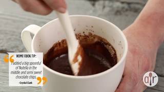 Melted chocolate chips add extra ooey gooey sweetness to this mug
cake! mix flour, sugar, cocoa powder, baking soda, salt, milk, oil,
water, and finally vani...