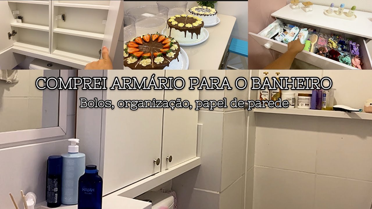 Vlogão: armário para o banheiro, papel de parede, bolos de fatia, mercado, frango assado com batata 