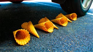 Crushing Crunchy & Soft Things by Car! - EXPERIMENT Ice Cream Cones vs Car screenshot 2