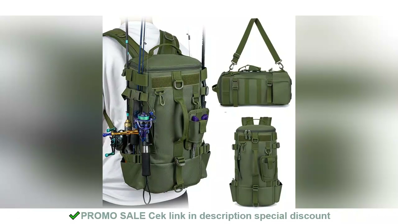 Tactical Fishing Backpack Tackle Bag with Rod Holders Fish Equipment Storage Molle Camping Hiking Ou