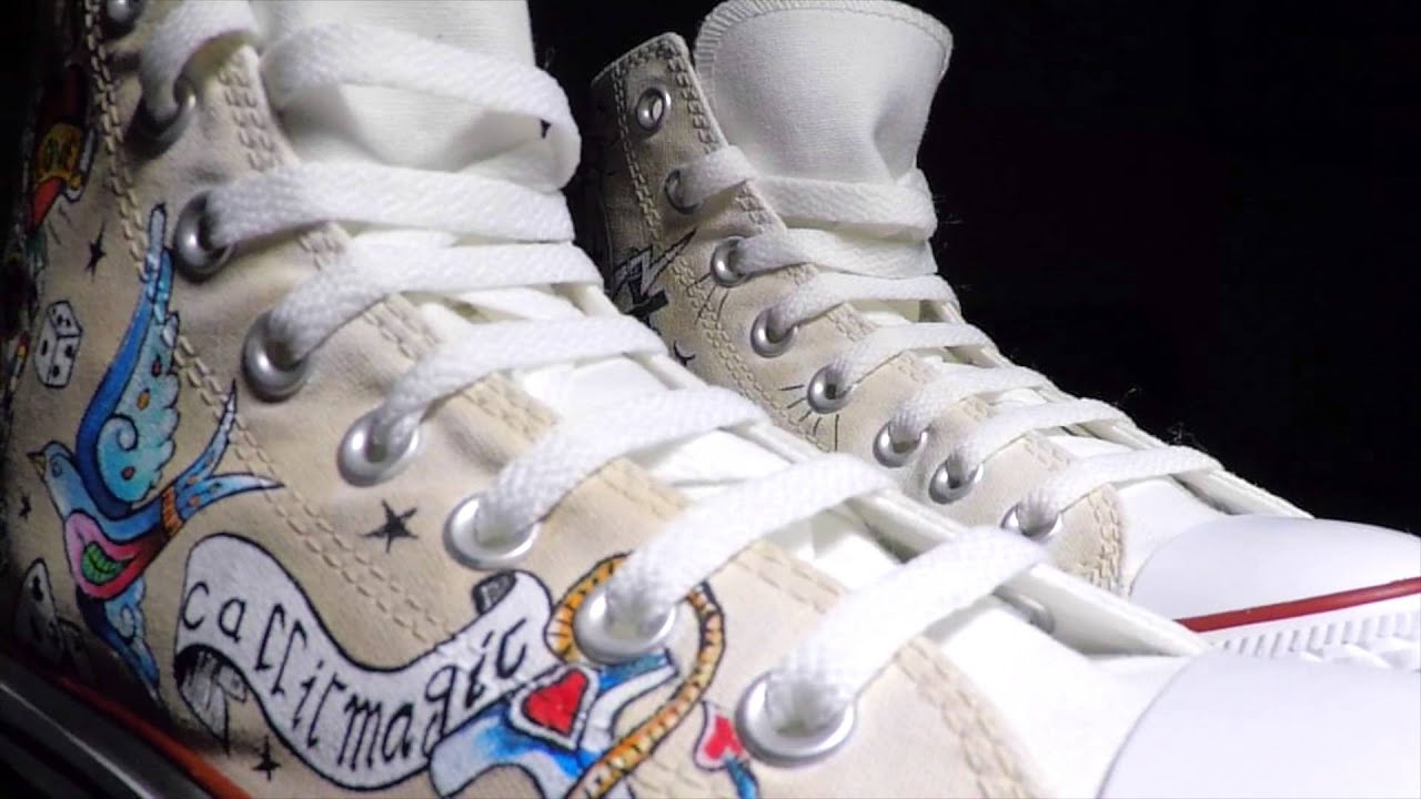 Scarpe Personalizzate Converse teschio messicano e disegni tatoo - YouTube