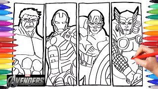 Famous AVENGERS DRAWING & COLORING | Iron Man, Thor, Hulk, Captain America Coloring Pages for Kids Wealth