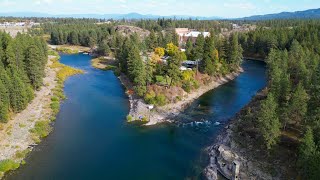 Aerial Cruising the Spokane River - McGuire Park to Trailer Park Wave - Post Falls, Idaho
