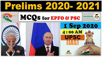 Revision for UPSC Prelims 2020, EPFO & State PSC Most Expected Question in Hindi | 01 September 2020