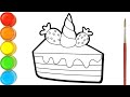 Menggambar Dan Mewarnai Kue Stroberi Unicorn dan Es Krim Unicorn Warna Warni Untuk Anak-anak