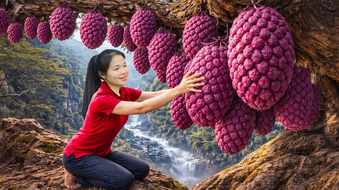 Harvesting Rare Purple Custard Apples in the Hills & Selling at the Market | Simple Rural Girl Life