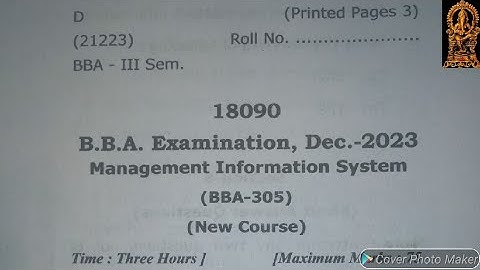 BBA 3rd Sem. Management Information System University Paper, MIS Dec. 2023 Paper, MIS Exam Paper