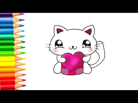 HOW TO DRAW A CUTE VALENTINE KITTYCAT? EASY STEP BY STEP