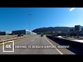 Driving to Bergen Airport Flesland Sunny Norway 4k 60fps