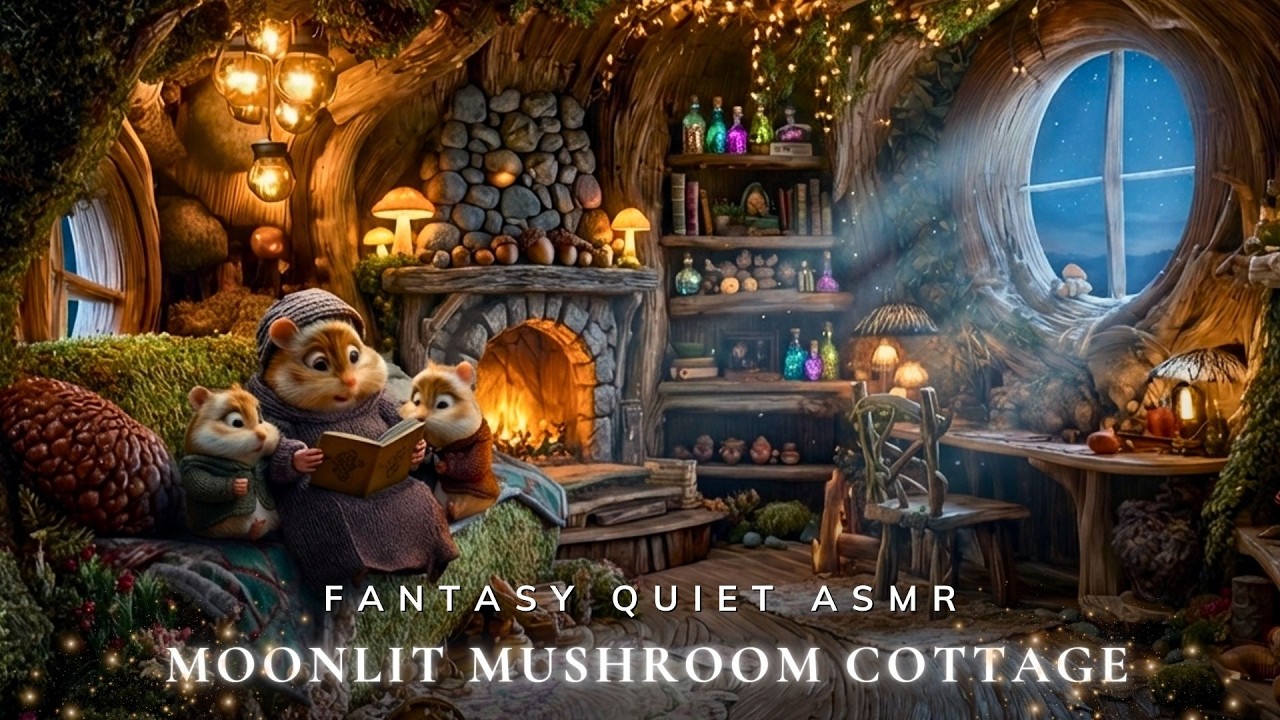 Moonlit Mushroom Cottage 🍄🌙 Soft Piano, Fireplace & Nature Sounds for Sleep, Relax & Gentle Dreams