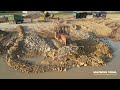 Fantastic Land Filling Up Process 5ton Dump Truck Unloading Stone And Mini Bulldozer Spreading Stone