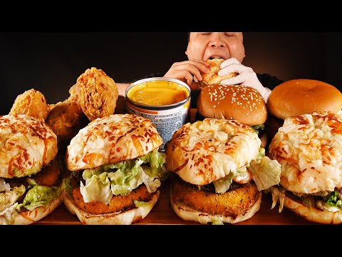 롯데리아 나폴리맛피아버거와 데리버거, 치킨, <strong>지파이</strong> 먹방~!! 리얼사운드 ASMR social eating Mukbang(Eating Show)