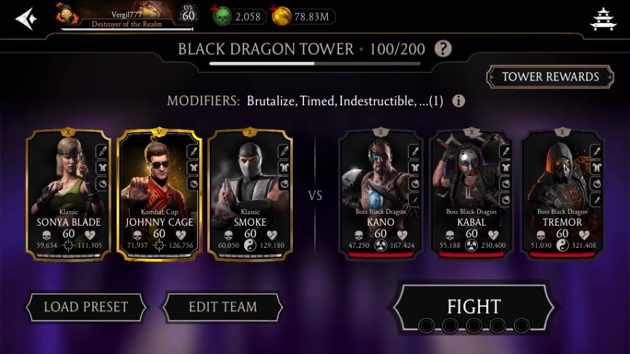 MK Mobile Black Dragon Tower  Fatal Stage 100  & 200 (Final Time)