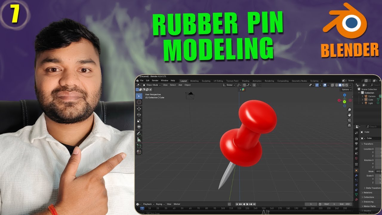 Modeling Rubber Pin in Blender | Beginner 3D Modeling Tutorial - 9th ...