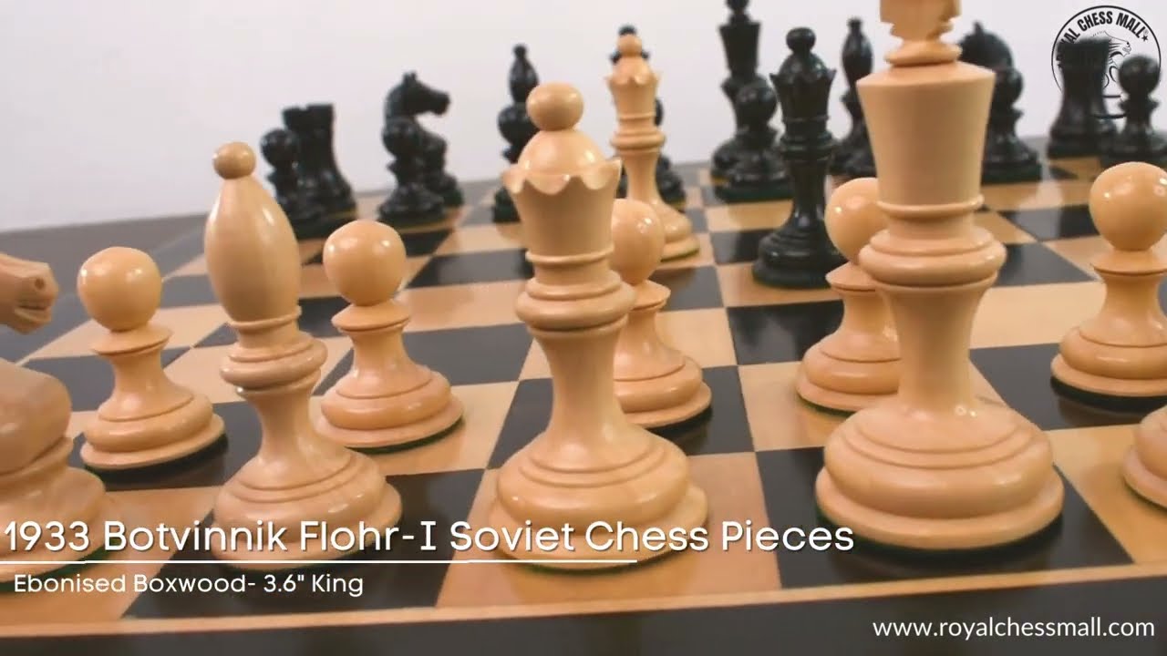 1933 Botvinnik Flohr-I Soviet Golden Rosewood Chess Pieces