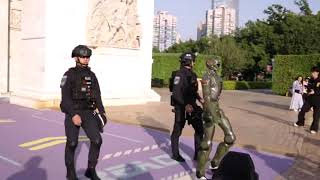 Shenzhens Futuristic Patrol Engineai T800 Humanoid Robots March With Police At Window Of The World