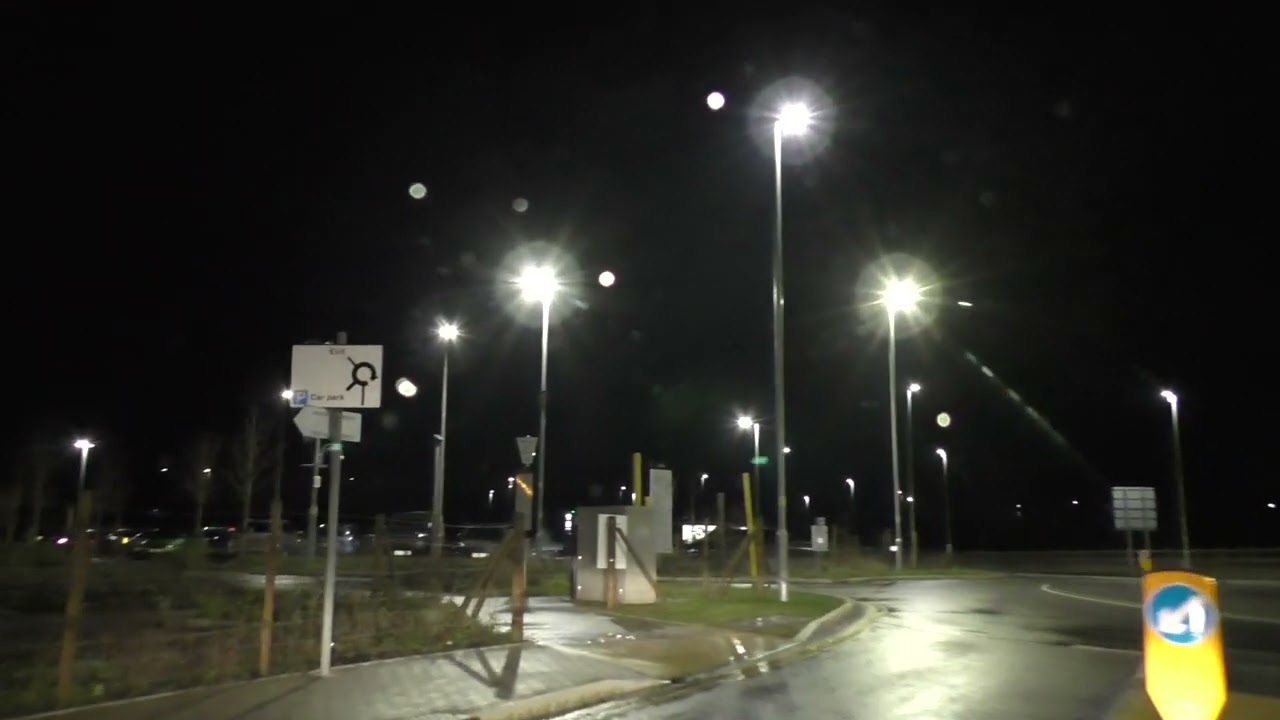 Night Drive On The B4084 From M5 Motorway J7 Worcester To Worcestershire Parkway Train Station, UK